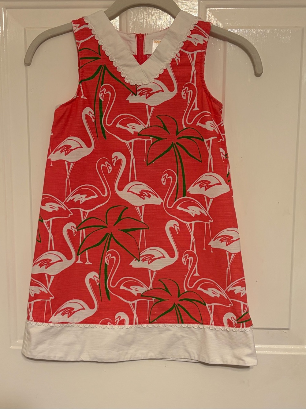 Gymboree Circle Trim Flamingo Coral-Pink 100% Cotton Canvas Shift Dress Size 7